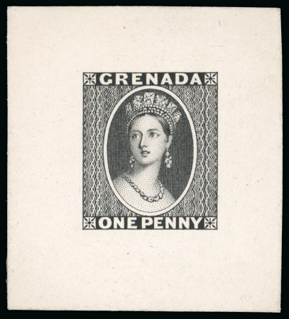 Stamp of Grenada 1861-62 1d black die proof on card (39x44mm), no wmk, very fine, rare