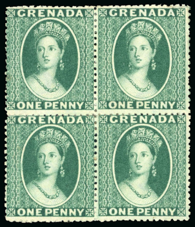 Stamp of Grenada 1873 1d deep-green, clean cut perf 15, wmk small star sideways, block of four, mint, vibrant colour