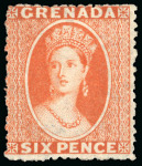 Stamp of Grenada 1873 6d orange-vermilion, intermediate perf 15, wmk large star, mint,