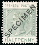 Stamp of Grenada 1883 1/2d dull-green and 4d greyish slate, De La Rue definitive issue Specimens, 
