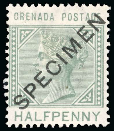 Stamp of Grenada 1883 1/2d dull-green and 4d greyish slate, De La Rue definitive issue Specimens, 