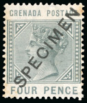 Stamp of Grenada 1883 1/2d dull-green and 4d greyish slate, De La Rue definitive issue Specimens, 