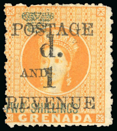 Stamp of Grenada 1887 1d carmine, perf 14, wmk crown CA inverted, overprinted Specimen diagonally,