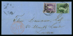 Stamp of Grenada 1877-83 Two covers mounted to an album page 1877 (July 9) large part entire and 1884 (Feb 27) cover to London