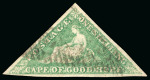 Stamp of South Africa » Cape of Good Hope 1863-64 1s bright emerald-green, imperforate, triangular, very fine used, Sismondo certificate