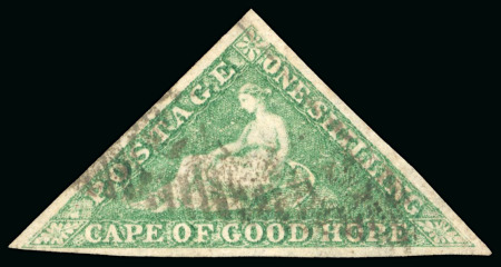 Stamp of South Africa » Cape of Good Hope 1863-64 1s bright emerald-green, imperforate, triangular, very fine used, Sismondo certificate