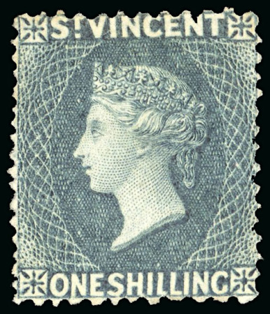 Stamp of St. Vincent 1862-68 1s slate-grey, no wmk, perf 11 to 12 1/2, mint, vibrant fresh colour, well positioned, original gum