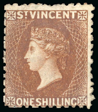 Stamp of St. Vincent 1869 1s brown, no wmk, perf 11 to 12 1/2, mint, strong colour, well centred, original gum,