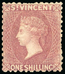 Stamp of St. Vincent 1875 1s claret, wmk small star sideways, perf 11 to 12 1/2, mint, well centred, original gum,