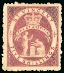 Stamp of St. Vincent 1880 5s rose-red, wmk small star sideway, perf 11 to 12 1/2, mint, very nicely centred, 