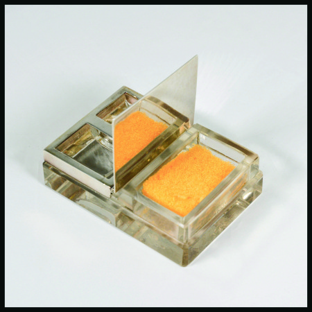 Stamp of Stamp Boxes 1908 Silver & glass stamp box and damping well, with hinged lid and double stamp compartment