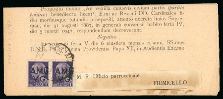 Stamp of Italy » Foreign Occupations of Italian Territories or Under Italian Sovereignty » Allied Military Government - Venezia Giulia 1947, periodico "Folium Ecclesiasticum" affr. con coppia da 1 l.