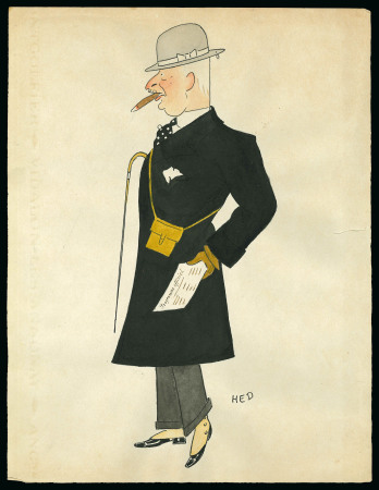 Stamp of Olympics » Pierre de Coubertin and the IOC Count Henry Baillet-Latour original caricature in black ink and watercolour