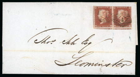 Stamp of Great Britain » 1841 1d Red 1852 (April 20) Cover sent to Leominster franked with a pair of 1d reds pl. 126 on lavender tinted paper