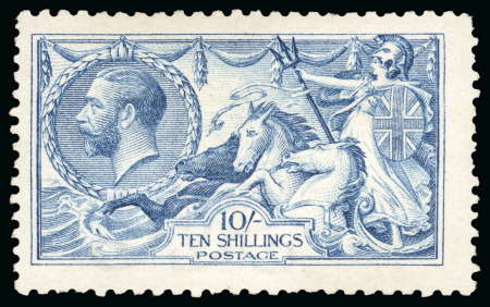 Stamp of Great Britain » King George V » 1913-19 Seahorse Issues 1915 10s bright (Cambridge) blue, seahorse, De La Rue printing, mint n.h., RPSL cert