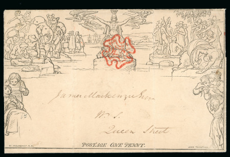 Stamp of Great Britain » 1840 Mulreadys & Caricatures 1840 (May 22) 1d black Mulready lettersheet Edinburgh orange Maltese Cross,