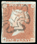 Stamp of Great Britain » 1841 1d Red 1841 1d red pl. 22 JH, four margins, cancelled by the black Maltese Cross of Mullingar,