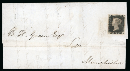 Stamp of Great Britain » 1840 1d Black and 1d Red plates 1a to 11 1840 (Dec 19) Cover sent to Manchester 1d black pl. 1b QB, four margins, tied by the Magenta Maltese Cross