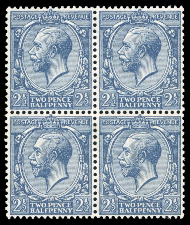 Stamp of Great Britain » King George V » 1912-24 Profile Head Issues 1912-24 2 1/2d dull prussian-blue, wmk royal cypher, mint n.h., block of four, 
