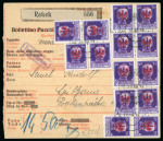Stamp of Italy » Foreign Occupations of Italian Territories or Under Italian Sovereignty » German Occupation of Ljubljana (Laibach, Lubiana) 1944 Parcel card form from Rakek to Ljubljana with 32 examples of overprinted 50c