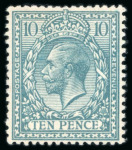 Stamp of Great Britain » King George V » 1912-24 Profile Head Issues 1912-24 10d turquoise-blue with inverted royal cypher wmk, mint n.h.