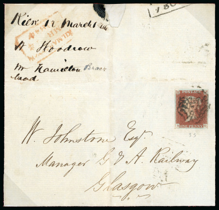 Stamp of Great Britain » 1841 1d Red 1844 (Mar 14) Cover to Glasgow 1d red pl. 35 AG, double strike of the Kilmarnock distinctive Maltese Cross