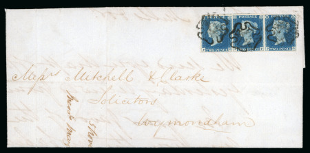 Stamp of Great Britain » 1840 2d Blue (ordered by plate number) 1841 (Nov 5) Cover to Wymondham, strip of three 2d blues pl. 1 PE-PG, tied by Norwich ordinary Maltese Cross