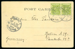 Stamp of Kenya, Uganda and Tanganyika » British East Africa 1903 (Jul 8) Picture postcard of Mombasa coast with 1896-1901 1/a pair tied by German Seapost cds