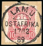 Stamp of Germany » German Colonies » German East Africa 1888-91 5pf and 10pf on individual pieces tied by crisp Lamu cds