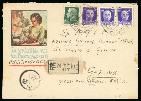 Stamp of Italy » Italian Occupations WWII » France 1943 War propaganda registered envelope from Menton with scarce cds