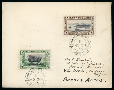 Stamp of Falkland Islands 1933 (Nov 30) Cover sent to Buenos Aires, Argentina, addressed to Mrs E. Rumboll