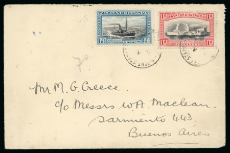 Stamp of Falkland Islands 1933 (Sept) Cover sent to Buenos Aires, Argentina, franked with centenary 1d and 1 1/2d