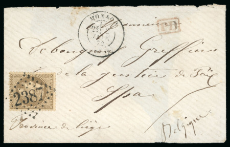 Stamp of Colonies françaises » Monaco 1872, Lettre de Monaco pour Spa (Belgique) affranchissement
