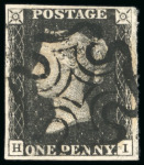 Stamp of Great Britain » 1840 1d Black and 1d Red plates 1a to 11 1840 1d. black, a superb used set of the twelve plates