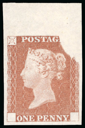 Stamp of Great Britain » Line Engraved Essays, Plate Proofs, Colour Trials and Reprints 1840 1d. red brown rainbow trial (state 3) on white