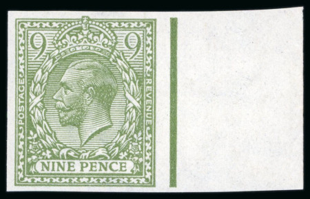 Stamp of Great Britain » King George V » 1912-24 Profile Head Issues 1922 9d olive-green imperf. imprimatur from the right of the sheet, mint n.h.