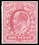 Stamp of Great Britain » King Edward VII » 1902-10 De La Rue Issues 1906 1d. carmine-rose imperf. colour trial on crown