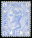 Stamp of Great Britain » 1855-1900 Surface Printed » 1880-83 Large Coloured Corner Letters, Wmk Imperial Crown 1881 2 1/2d blue pl.22, EL, line perforated imprimatur produced for inclusion into the "Before and After Committee" presentation book