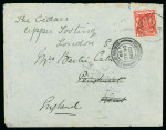 Stamp of Kenya, Uganda and Tanganyika » British East Africa 1899 (Dec 1) Envelope to England with 1896-1901 1a tied by large single circle Mombasa cd