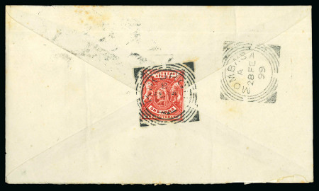 Stamp of Kenya, Uganda and Tanganyika » British East Africa Kikuyu (Kikurugu): 1899 (Feb 14) Envelope to England franked on reverse with 1896-1901 1a tied by nice strike of the "KIKURUGU" squared circle ds