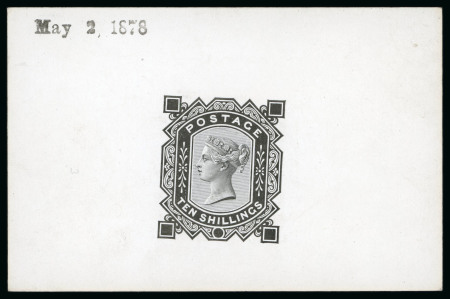 Stamp of Great Britain » 1855-1900 Surface Printed » 1867-83 High Values 1878 10s die proof without corner letters or plate numbers in black on glazed card