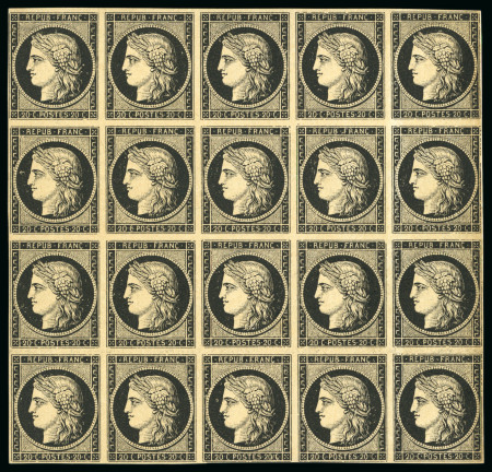 Stamp of France » Type Cérès de 1849-1850 1849, Bloc de 20 Cérès 20 centimes noir sur jaune