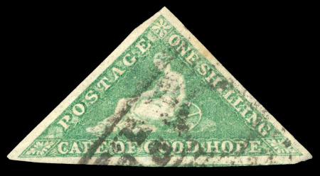 Stamp of South Africa » Cape of Good Hope 1863-64 1s bright emerald-green, used, four margins, cert. Sorani (1987). 