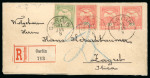 Stamp of Hungary 1900 Turul Imperforate Essays in green (25) 1f to 50f with 1901 imperf pair on registered cover