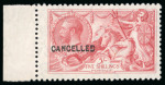 Stamp of Great Britain » King George V » 1913-19 Seahorse Issues 1920 Bradbury Wilkinson 5s rose red from the 23mm printing on multi cypher experimental paper overprinted "CANCELLED"