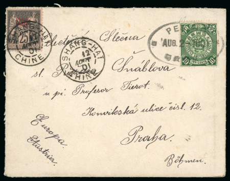 Stamp of China » Chinese Empire (1878-1949) » 1897-1911 Imperial Post 1901 Cover to Prague franked with 10c deep-green dragon Peking oval and French Colonies 25c black and rose