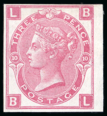 Stamp of Great Britain » 1855-1900 Surface Printed » 1867-80 Large Uncoloured Corner Letters, Wmk Spray of Rose 1873 3d rose pl.10 BL imperforate imprimatur