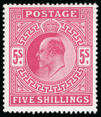 Stamp of Great Britain » King Edward VII » 1902-10 De La Rue Issues 1902-10 De La Rue 5s bright carmine mint n.h.