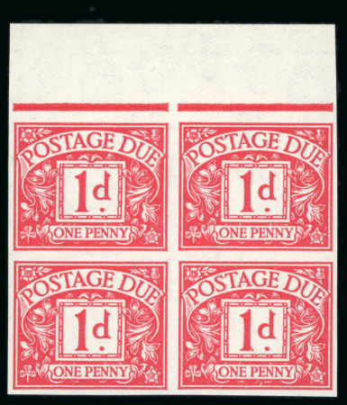 Stamp of Great Britain » Postage Dues 1936-37 1d red imperf. imprimatur block of four from the top of the sheet, mint n.h.