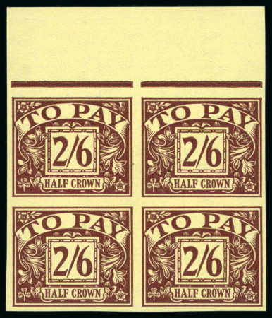 Stamp of Great Britain » Postage Dues 1936-37 2s6d purple on yellow imperf. imprimatur in mint n.h. block of four